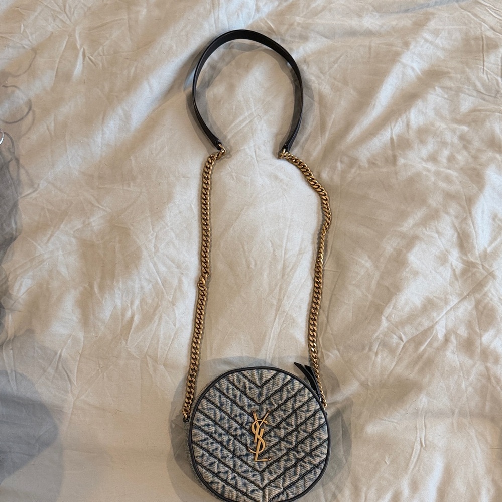 Yves Saint Laurent Black and Gold Chevron Crossbody Bag